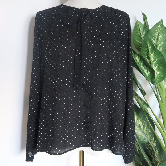 Zara Black Polka Dot Bow Tie Blouse Long Sleeve Small S Classic Office Workwear - Picture 1 of 9
